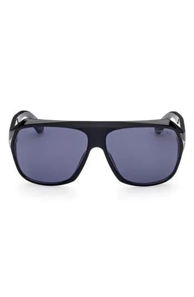 Tom Ford 62mm Gradient Polarized Oversize Aviator Sunglasses In Shiny Black/blue