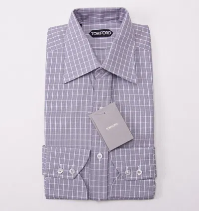 Pre-owned Tom Ford $635  Gray-white Woven Check Cotton Dress Shirt 15.75 Classic-fit