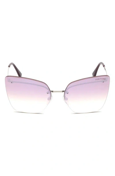 Tom Ford 63mm Butterfly Sunglasses In Shiny Palladium / Gradient