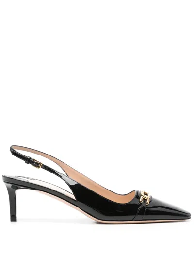 Tom Ford Black Slingback Pumps With T Logo Detail In Patent Leather Woman