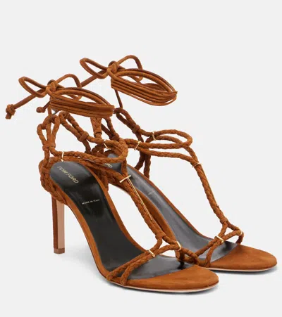 Tom Ford 85 Woven Suede Sandals In Brown