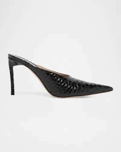 Tom Ford 85mm Semi Shiny Croc-embossed Leather Mule Pumps In Black