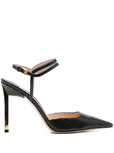 Tom Ford 95mm Snakeskin Glossy Slingback Pumps In Schwarz