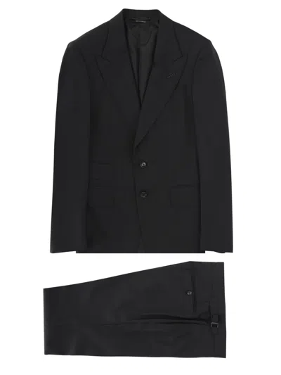 Tom Ford Grand Overcheck Shelton Wool Blazer And Trousers Suit In Black
