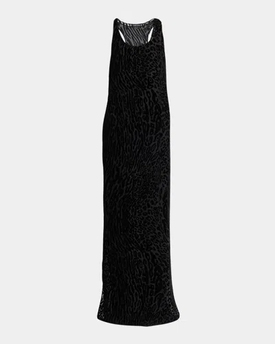 Tom Ford Abstract Leopard Devore Racerback Evening Dress In Black