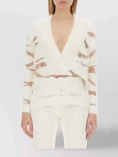 Tom Ford Abstract Pattern V-neck Knitwear Sheer In Beige