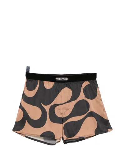 Tom Ford Abstract-print Boxer In Brown