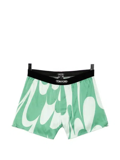 Tom Ford Abstract-print Logo-patch Boxer Shorts In Green