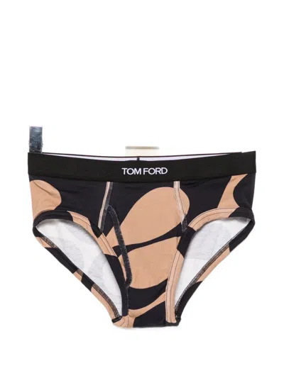 Tom Ford Abstract-print Logo-waistband Briefs In Black