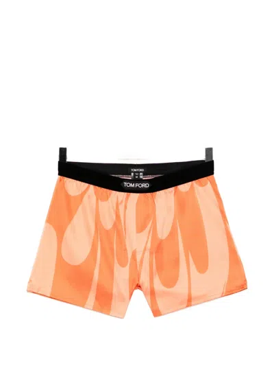 Tom Ford Abstract-print Silk-blend Boxers In Orange
