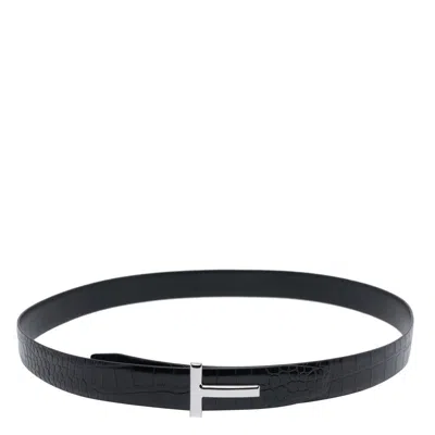Tom Ford Reversible Crocodile Texture Belt Collection In Black