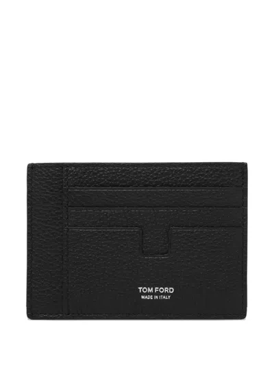 Tom Ford Card Holder Soft Grain Leather "t Line Oversize" In Black