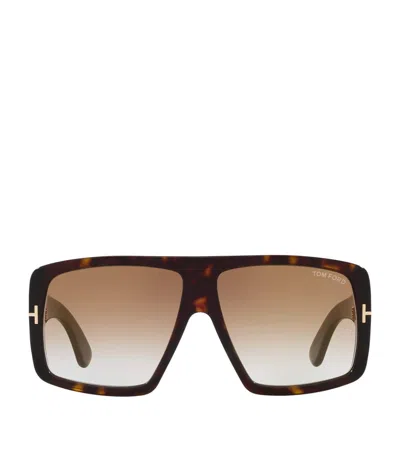 Tom Ford Raven Tortoiseshell-effect Oversize-frame Sunglasses In 52f Shiny Dark Havan