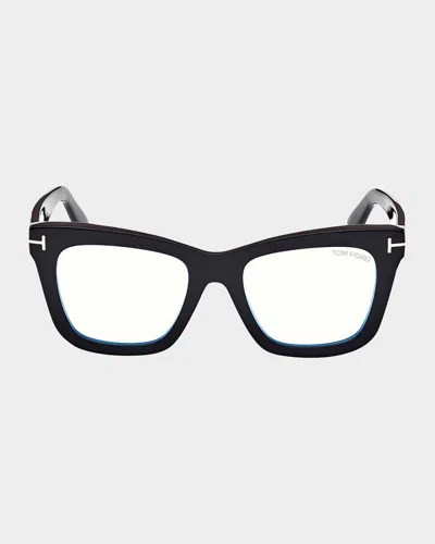 Tom Ford Acetate Square Blue-block Optical Frames In Black