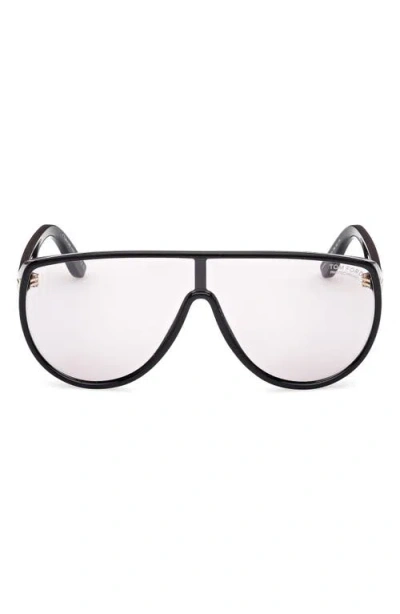 Tom Ford Achilles 138mm Shield Sunglasses In Black/t Logo/smoke Lenses