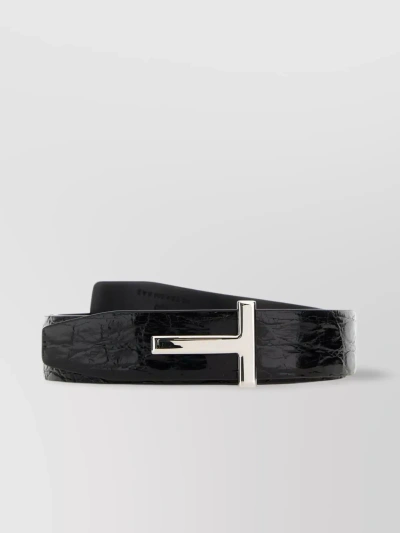 Tom Ford Adjustable Leather T Belt In Black