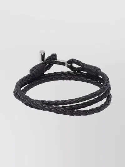 Tom Ford Adjustable Leather Wrap-around Unisex Bracelets In Black