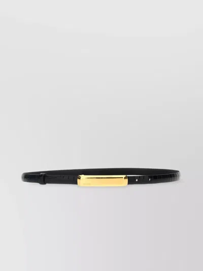 Tom Ford Leather Belt With Golden Brass Bar Buckle In Black