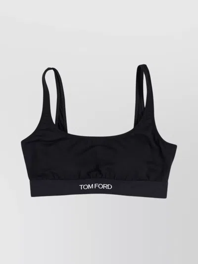 Tom Ford Navy Stretch Lustrous Velour Signature Bralette In Black