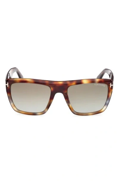 Tom Ford Alberto 55mm Square Sunglasses In Vintage Grey Havana/t Logo