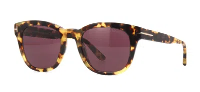 Pre-owned Tom Ford Alberto Ft 1077 Shiny Dark Havana/blue (53v) Sunglasses In Red