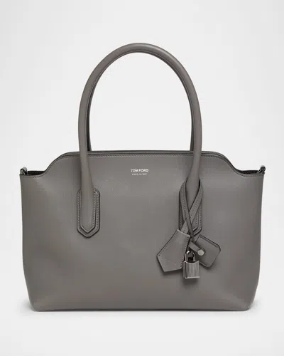 Tom Ford Alexander Medium Shoulder Bag In Natural Grain Leather In Gray