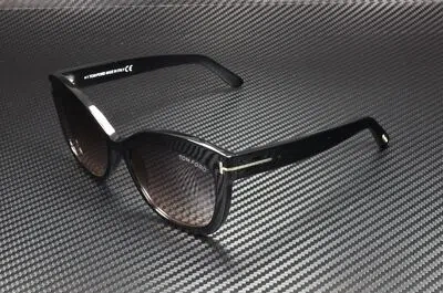 Pre-owned Tom Ford Alistair Ft0524 01b Shiny Black Gradient Smoke 56 Mm Women's Sunglasses In Gray