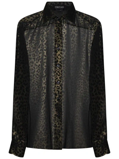 Tom Ford All-over Leopard Print Shirt In Black