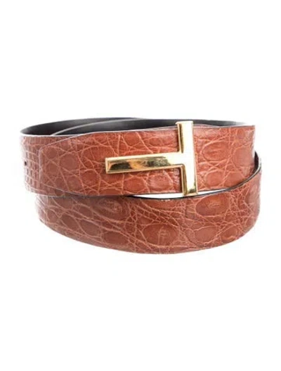 Pre-owned Tom Ford Alligator Belt Kit In Brown