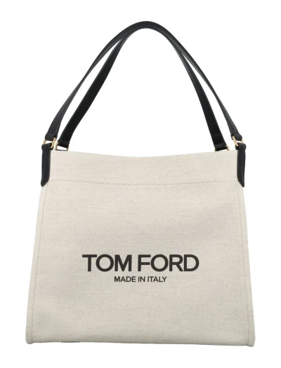 Tom Ford Amalfi Logo Printed Medium Tote Bag In White