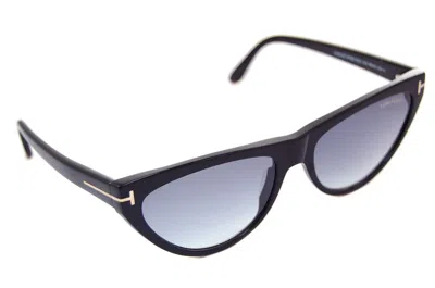 Pre-owned Tom Ford Amber-02 Tf990 01b 56mm Women Large Cat Eye Sunglasses Black Grey In Gray