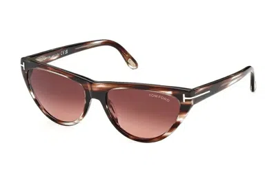 Pre-owned Tom Ford Amber Cat Eye Sunglasses Havana/bordeaux (ft0990-55t-56)