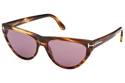 Pre-owned Tom Ford Amber Cat Eye Sunglasses Havana/violet (ft0990-55y-56)