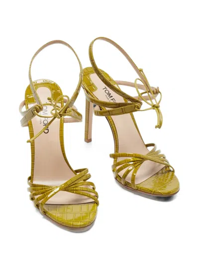 Pre-owned Tom Ford Angelica Crocodile-embossed Sandals In Yellow