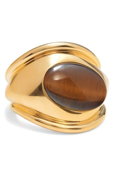 Tom Ford Angelica Tiger's Eye Cabochon Cuff Bracelet In 3yb04 Vintage Gold/brown