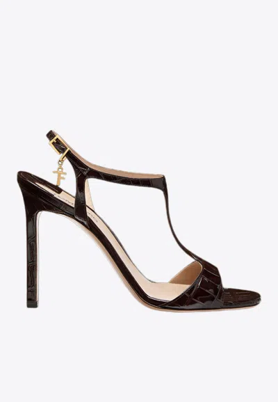 Tom Ford Angelina 105 Croc-embossed Leather Sandals In Brown