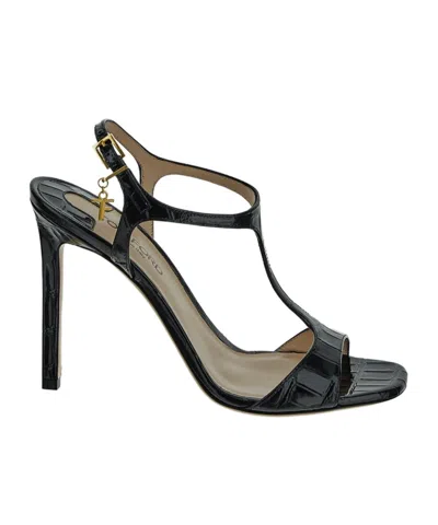 Tom Ford Angelina Charm T-strap Leather Sandals In Black