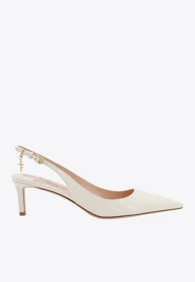 Tom Ford Angelina 55 Slingback Pumps In Croc-embossed Leather In White
