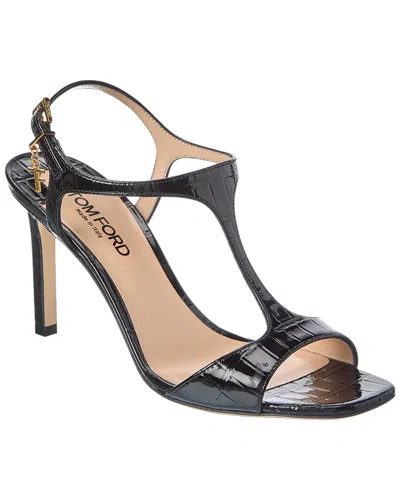 Tom Ford Angelina Croc-embossed Leather Sandal In Black