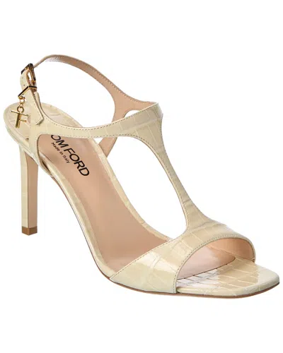 Tom Ford Angelina Croc-embossed Leather Sandal In White