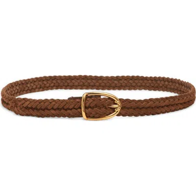 Tom Ford Angled Buckle Woven Suede Belt In Brown