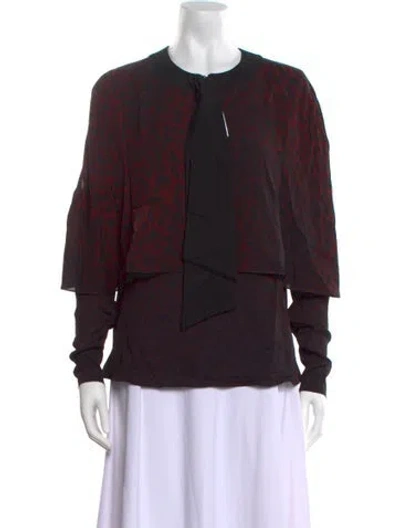 Pre-owned Tom Ford Animal Print Crew Neck Blouse In Burgundy