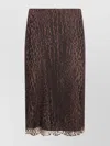 Tom Ford Animal Print Lace Trim Skirt With Back Slit In Animal Print