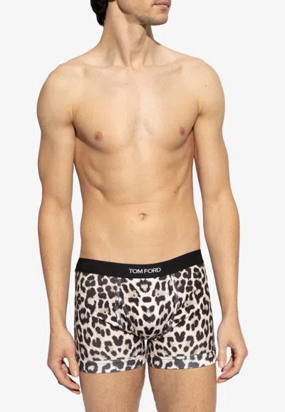 Tom Ford Animal Print Logo Boxers In Black