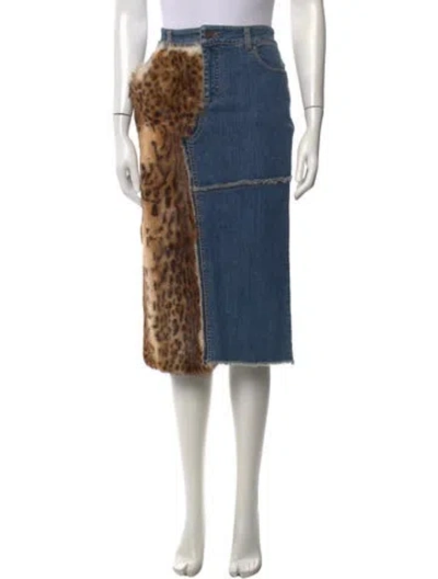 Pre-owned Tom Ford Animal Print Midi Length Skirt In Blue