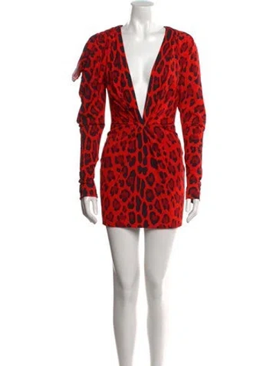 Pre-owned Tom Ford Animal Print Mini Dress In Red