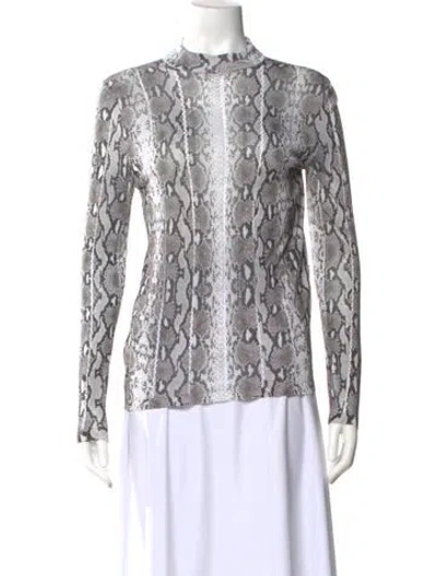 Pre-owned Tom Ford Animal Print Mock Neck Blouse In Gray