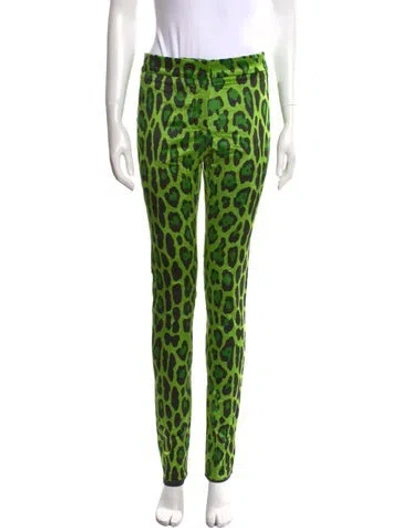 Pre-owned Tom Ford Animal Print Skinny Leg Pants In Green