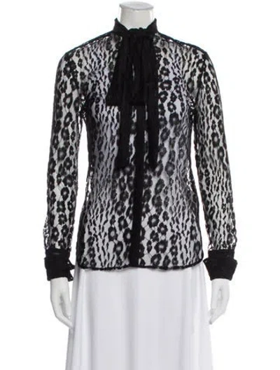 Pre-owned Tom Ford Animal Print Tie Neck Blouse In Black
