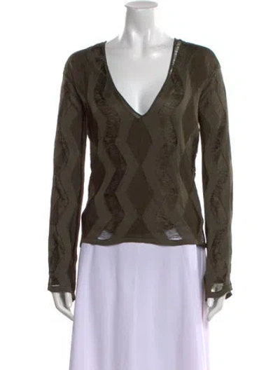 Pre-owned Tom Ford Animal Print V-neck Blouse In Green